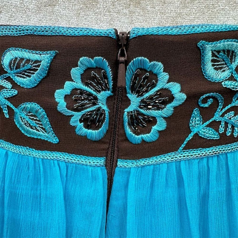 Jovani Dolce Embroidered Maxi Dress Blue‎ Size 10 Silk Halter Plunge V Backless - Picture 11 of 16